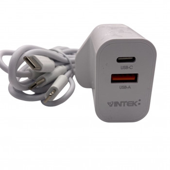 INTEK 65W Travel Fast Charger with cable 3-PORT 2X Type-C X USB